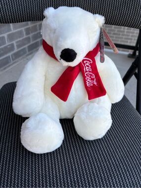 Coca-Cola White Plush Polar Bear with Red Scarf